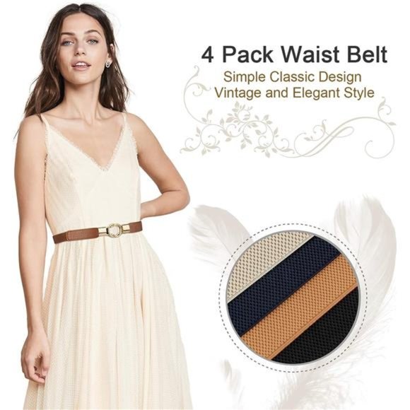 Women Skinny Belt for Dresses Retro Stretch Ladies Waist Belt Plus Size Set of 4 - Picture 6 of 6